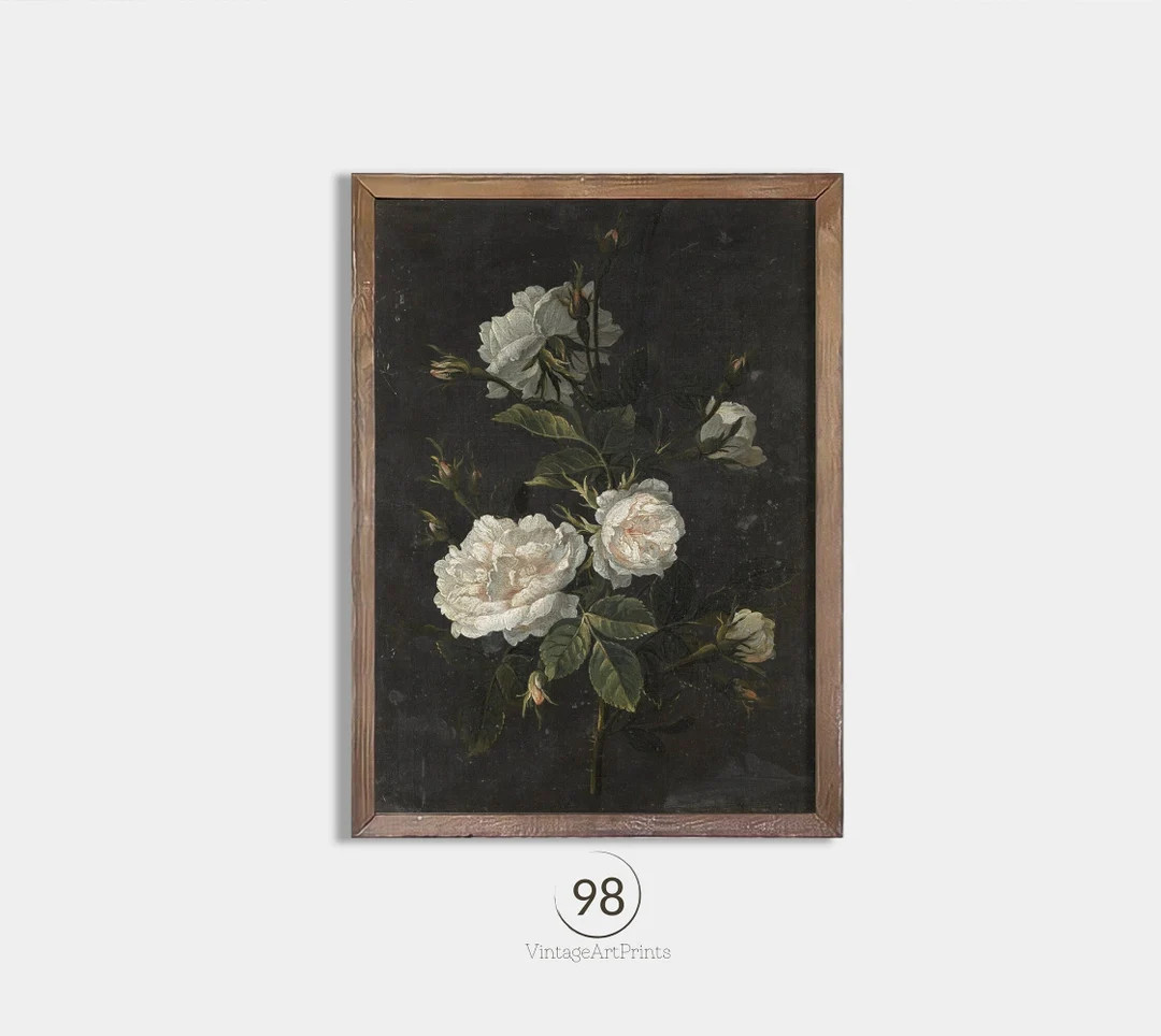Vintage White Rose Oil Painting | Rustic Botanical Wall Art Print | Antique Flowers Farmhouse Dec... | Etsy (CAD)