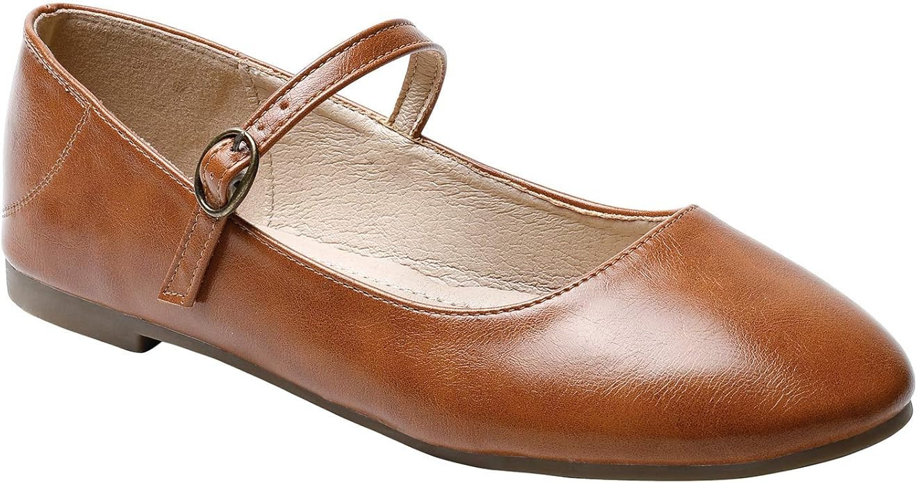 Trary Women’s Mary Jane Round Toe Strap Ballet Flat Shoes | Amazon (US)