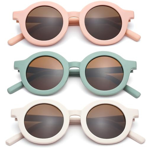 DIMENSIP Toddler Sunglasses for Girls Boys - Kids Round UV400 Protection Glasses Age 2-8(Pink/Brown + Green/Brown + Beige/Brown) | Amazon (US)