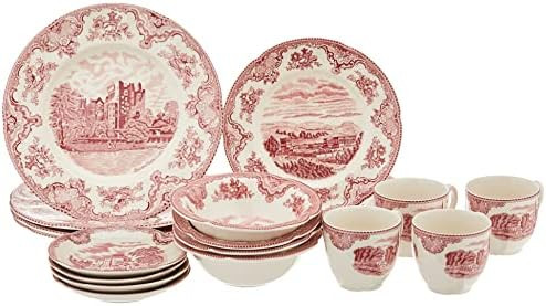 Johnson Brothers Old Britain Castles Pink 20-Piece Dinnerware set, Pink & Cream | Amazon (US)