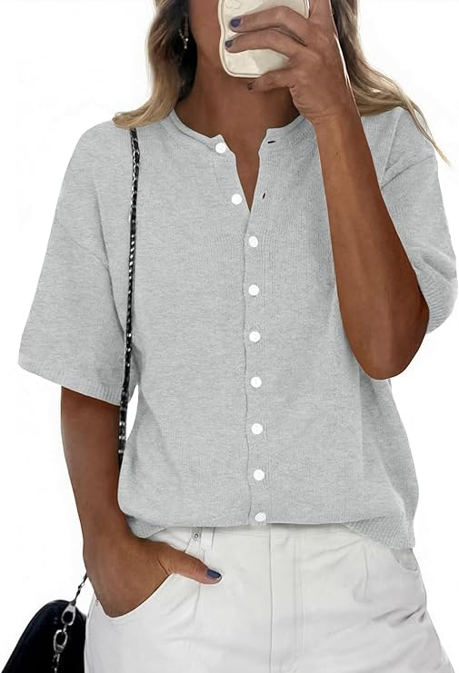 Saodimallsu Womens Short Sleeve Button Down Cardigans Lightweight Spring Summer Casual Knit Crew ... | Amazon (US)