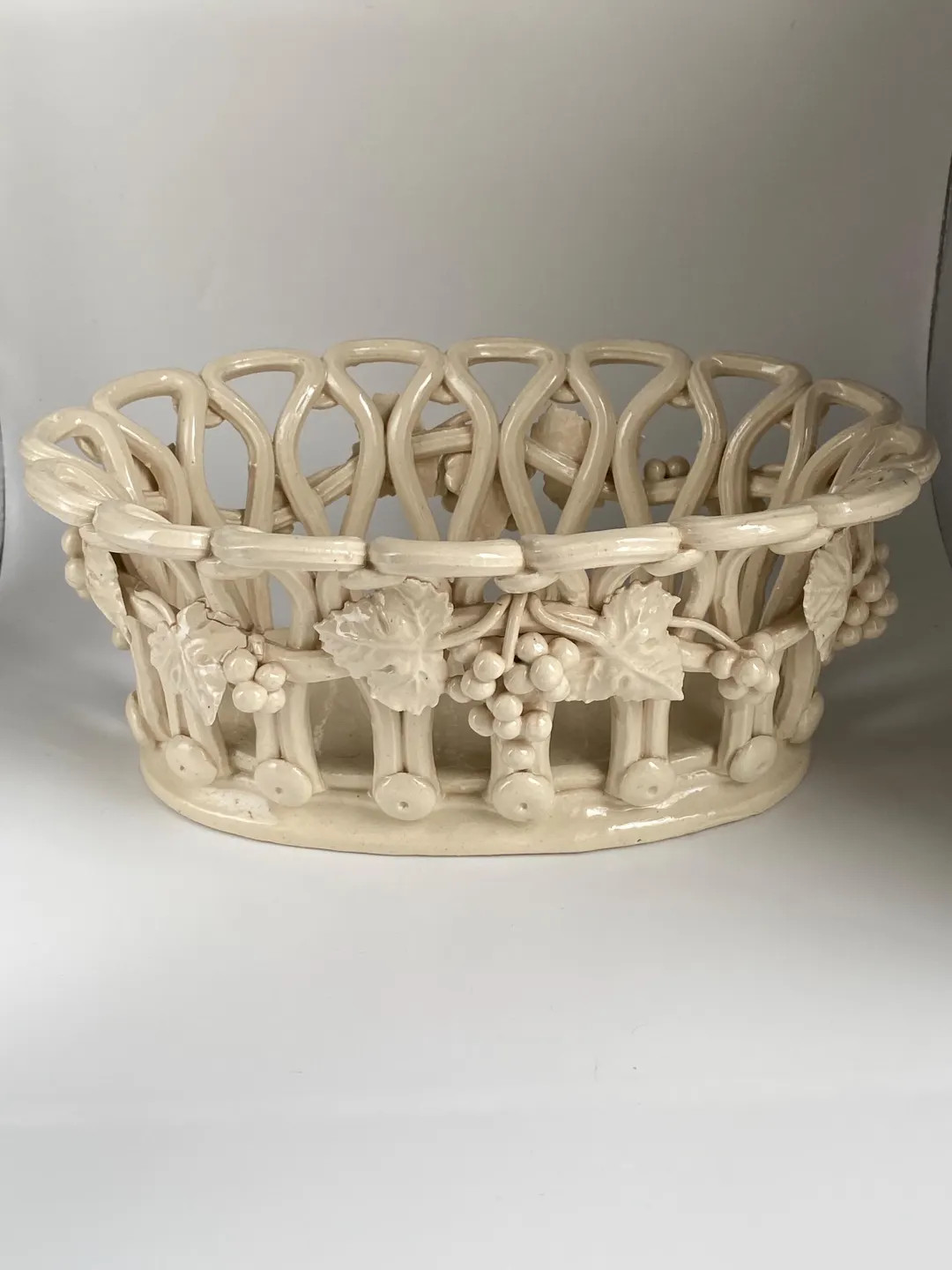 Antique Italian Majolica Centerpiece Basket, Lattice Style Weave And Applied Grapes And Vines Dec... | Etsy (US)