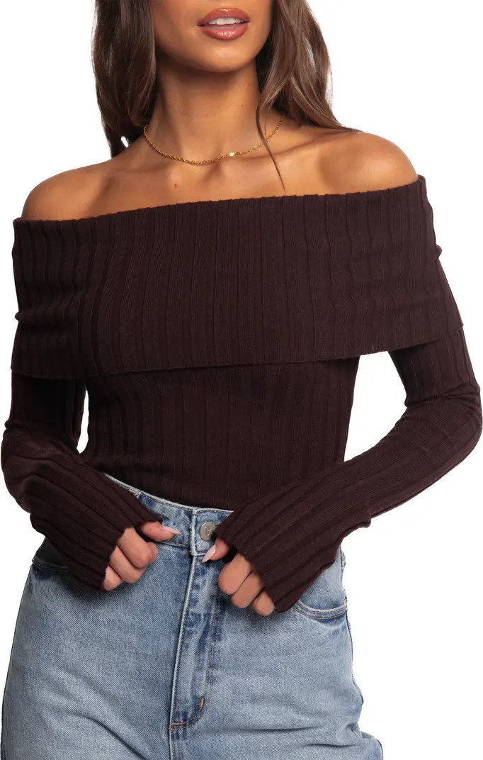 Inora Foldover Off the Shoulder Rib Sweater | Nordstrom
