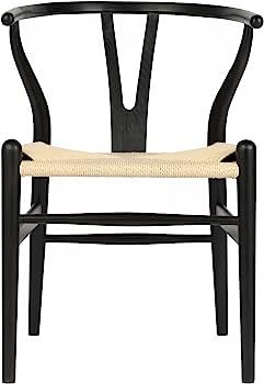 Polynices Wishbone Chair, Weave Modern Solid Wood Mid-Century Y Shaped Backrest Dining Chair (Bla... | Amazon (US)