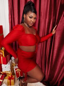 SHEIN SXY Plus Sweetheart Neck Drawstring Crop Top & Bodycon Skirt
   SKU: sf2109019613413292    ... | SHEIN