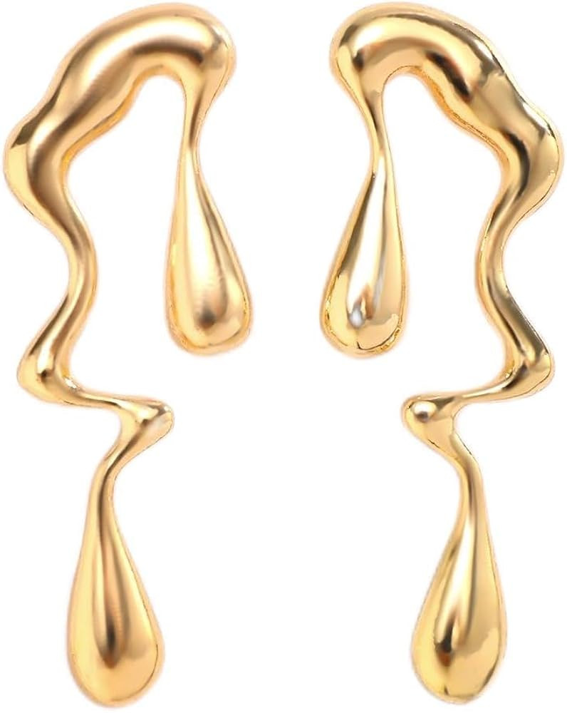 Irregular Waterdrop Earrings,Asymmetrical Drop Earrings Vintage Exaggerated Melting Liquid Gold S... | Amazon (US)