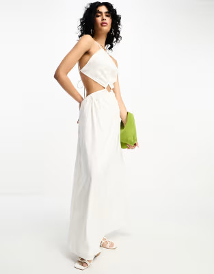 NA-KD x Chloe Schuterman low back beach maxi dress in white | ASOS (Global)