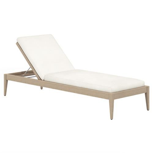 Cheryl Classic White Cushion Natural Teak Wood Frame Outdoor Chaise Lounge | Kathy Kuo Home