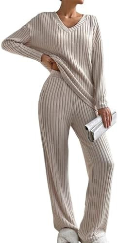 SHEWIN Women's Pajama Sets Long Sleeve Short Sleeve 2 Piece Lounge Sets Ribbed Knit Sweater Sleep... | Amazon (US)