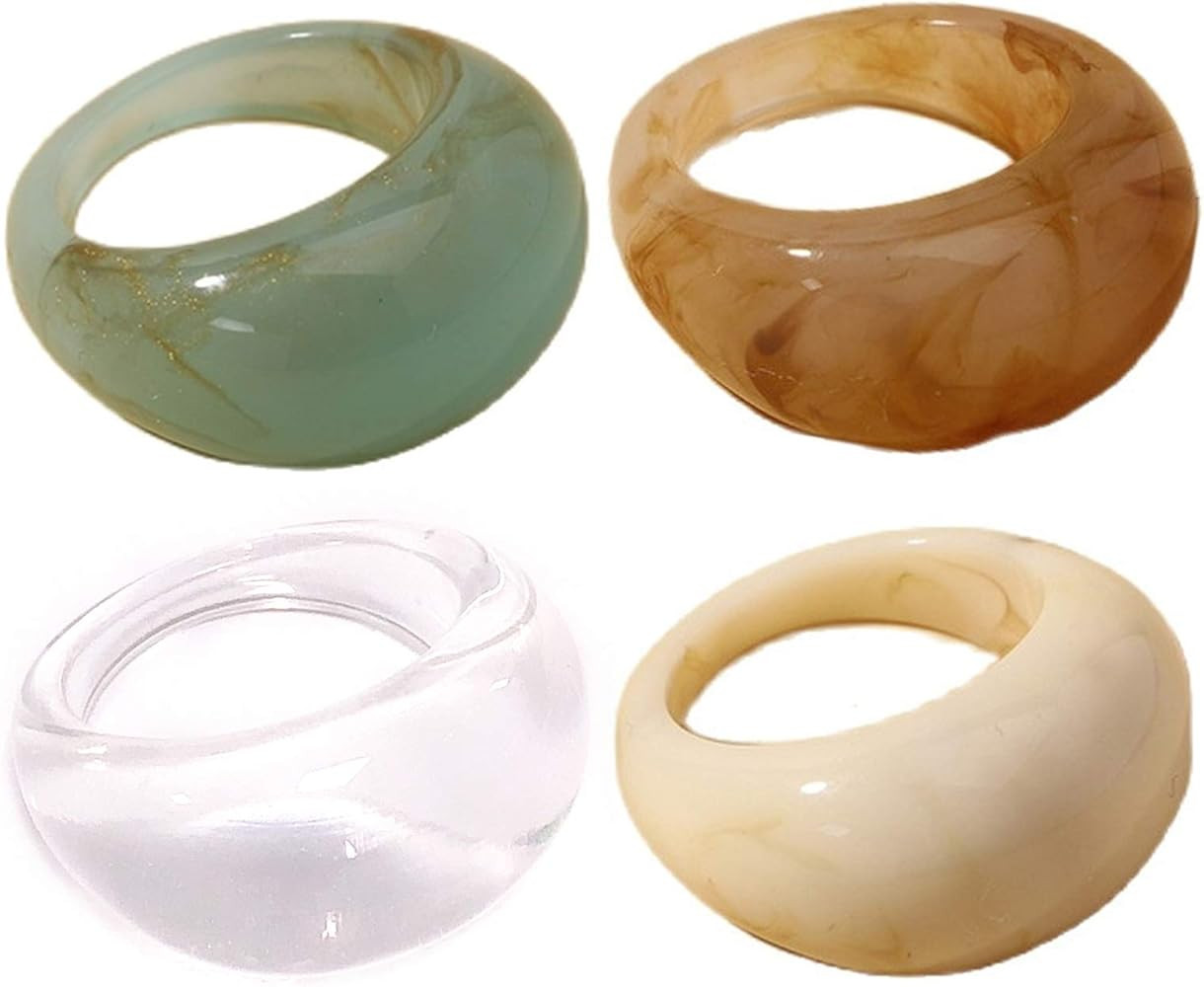 Set Resin Colorful Wide Thick Dome Knuckle Finger Stackable Joint Ring Retro Acrylic Transparent ... | Amazon (US)