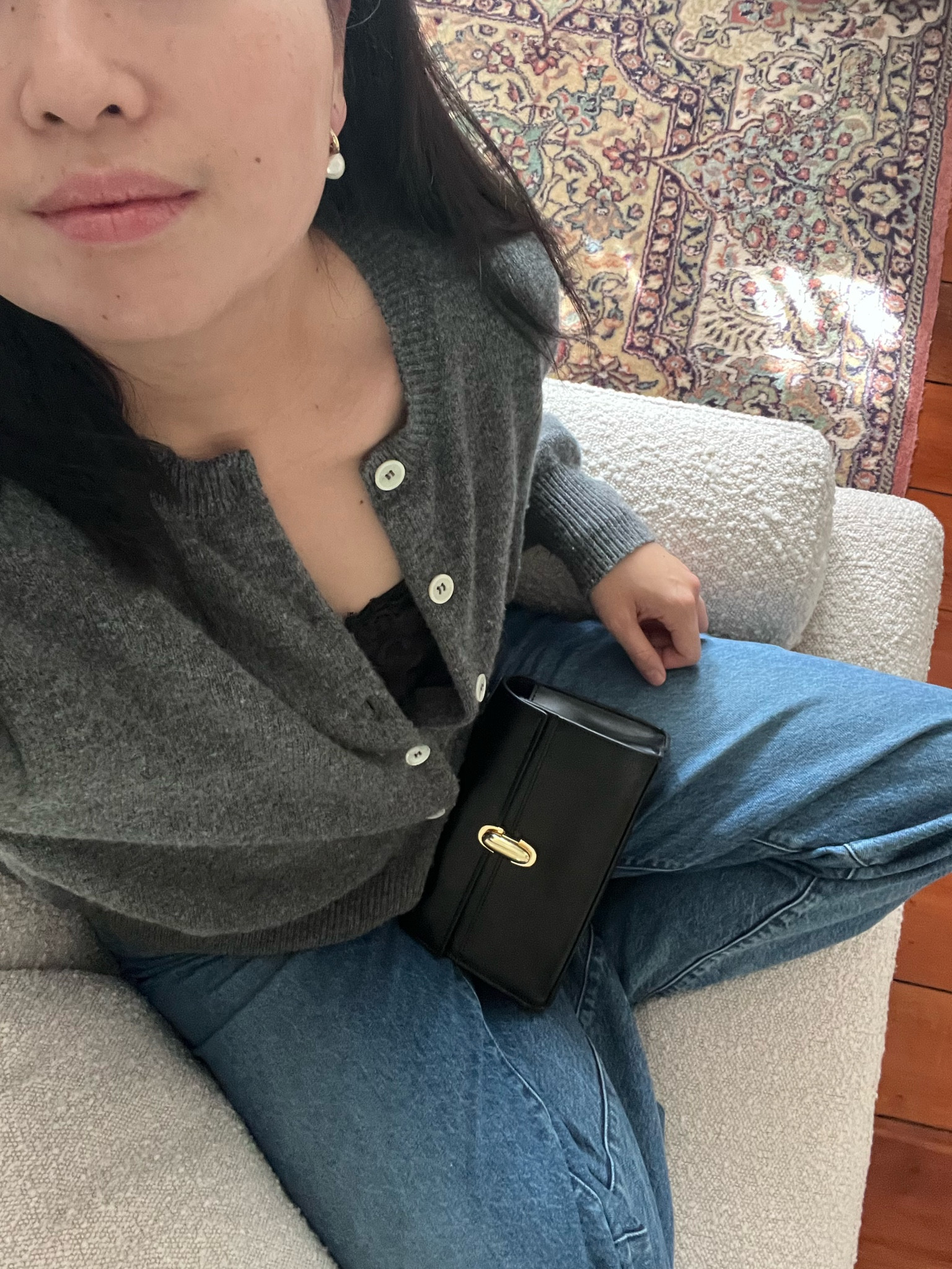 Found a great cardigan — Scottish wool. 