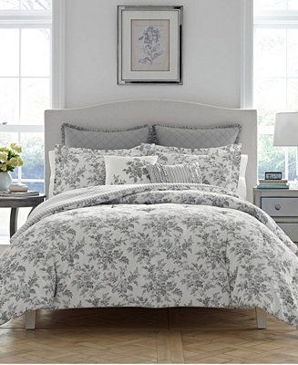 Laura Ashley Annalise Floral Shadow Grey Comforter Set, Twin & Reviews - Comforter Sets - Bed & B... | Macys (US)