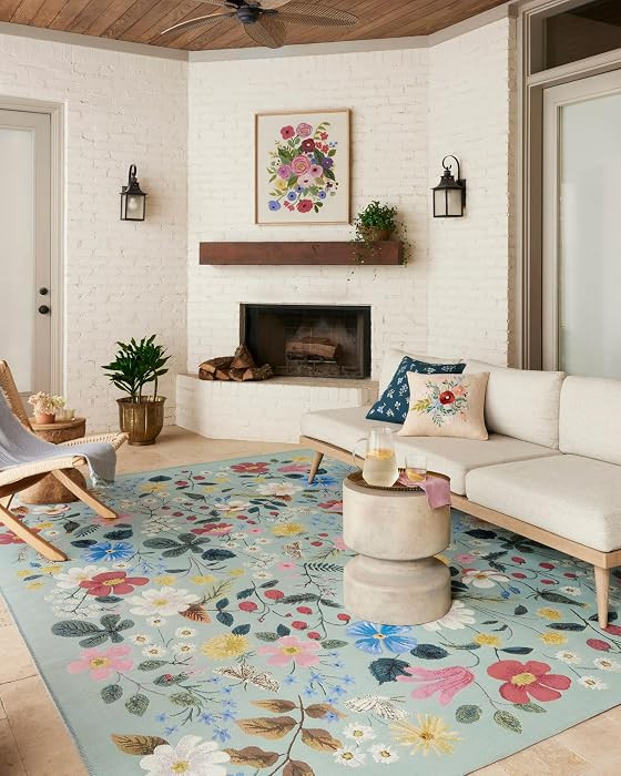 Loloi Rifle Paper Co. Perennial Collection Strawberry Fields PRN-02 Mint 6'-7" x 9'-4" Indoor/Out... | Amazon (US)