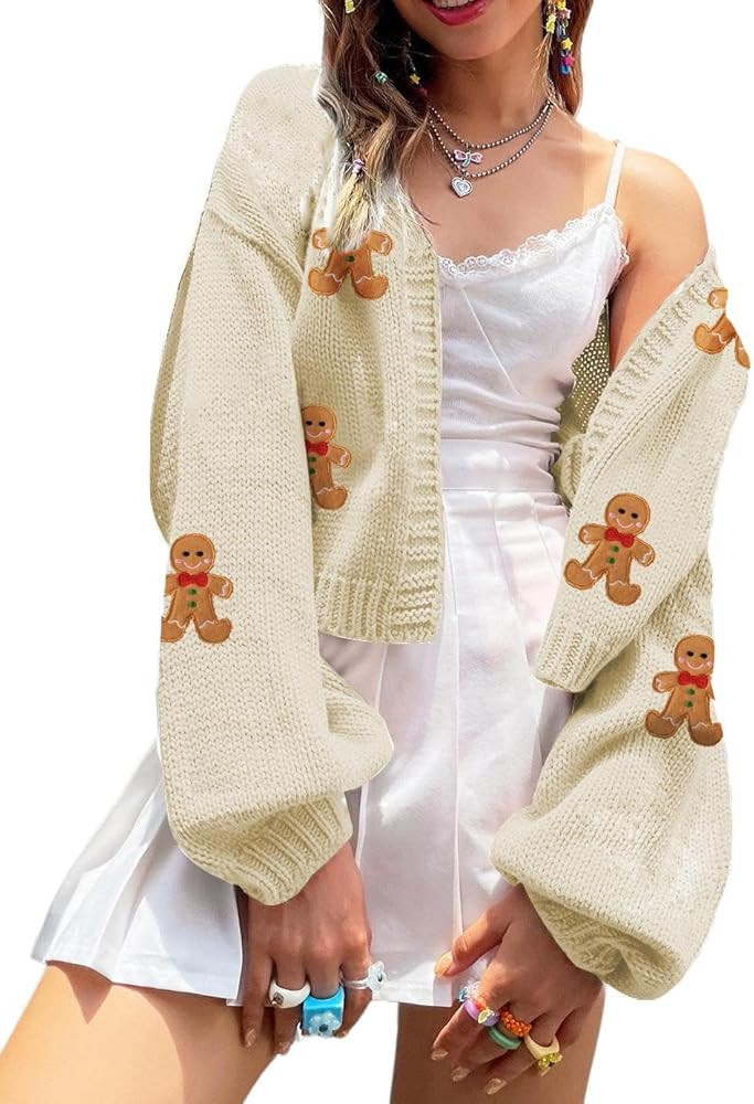Womens Y2K Cardigan Sweaters Long Sleeve Open Front Cropped Flower Knit Cardigan Aesthetic 90s Sh... | Amazon (US)