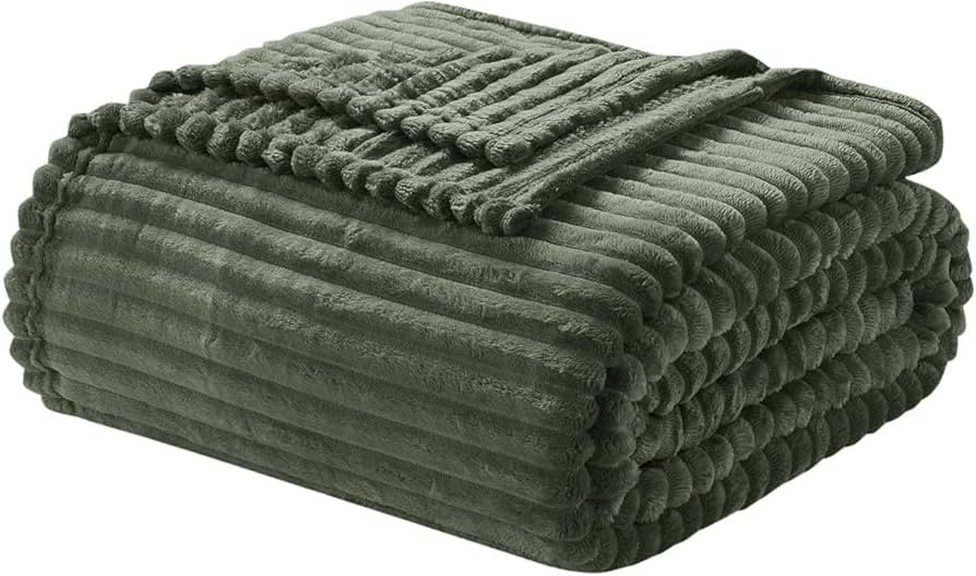 Nestl Olive Green Throw Blanket for Couch - Fuzzy Blankets and Throws for Sofa, Warm Bed Fleece T... | Amazon (US)