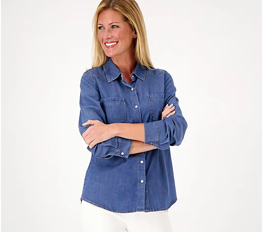 Denim & Co. Canyon Retreat TENCEL Collared Button-Front Shirt - QVC.com | QVC