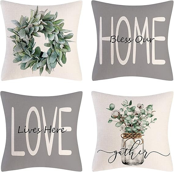 wyooxoo Throw Pillow Covers 18x18 Set of 4 Farmhouse Pillow Covers Cushion Cases Decorative Pillo... | Amazon (US)