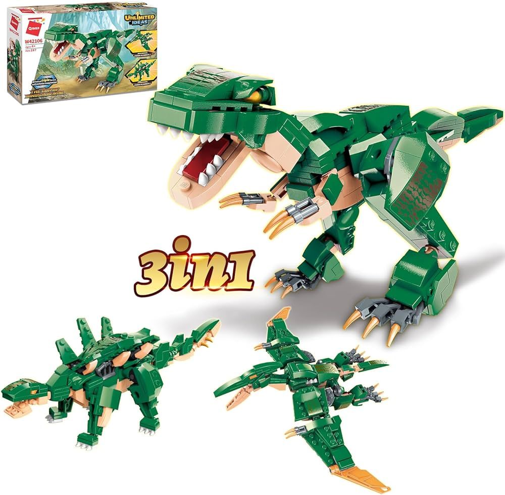 QMAN 3 in 1 Dinosaur Toy Building Set for Boys 6-12 Years Old, STEM Jurassic Dinosaur Building Br... | Amazon (US)