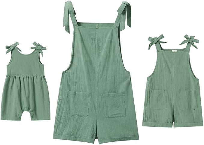 AWIBMK Mommy and Me Outfits Solid Color Family Matching Overall Shorts Jumpsuit Romper Summer Clo... | Amazon (US)