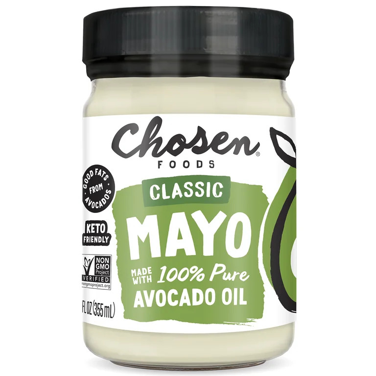 Chosen Foods 100% Pure Avocado Oil-Based Classic Mayonnaise Jar, 12 fl oz | Walmart (US)