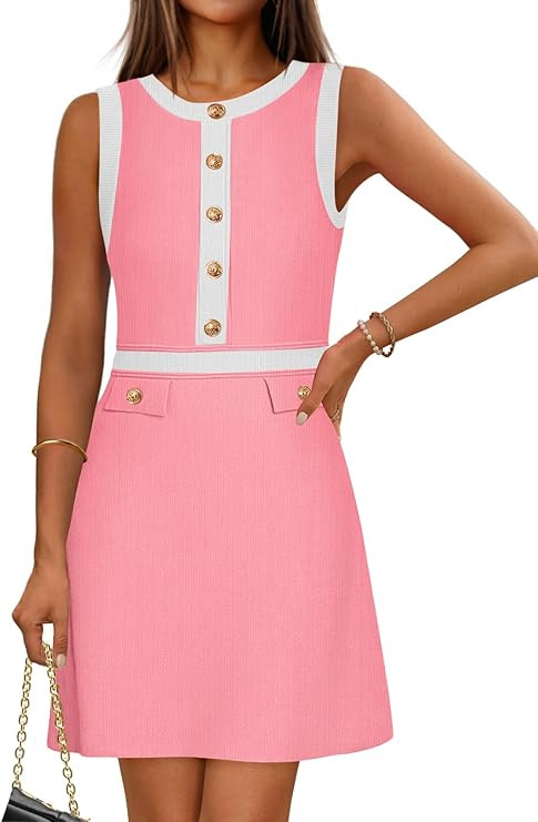 MEROKEETY Women's Formal Work Mini Dress Casual Summer Sleeveless Elegant Button Bussiness Office... | Amazon (US)