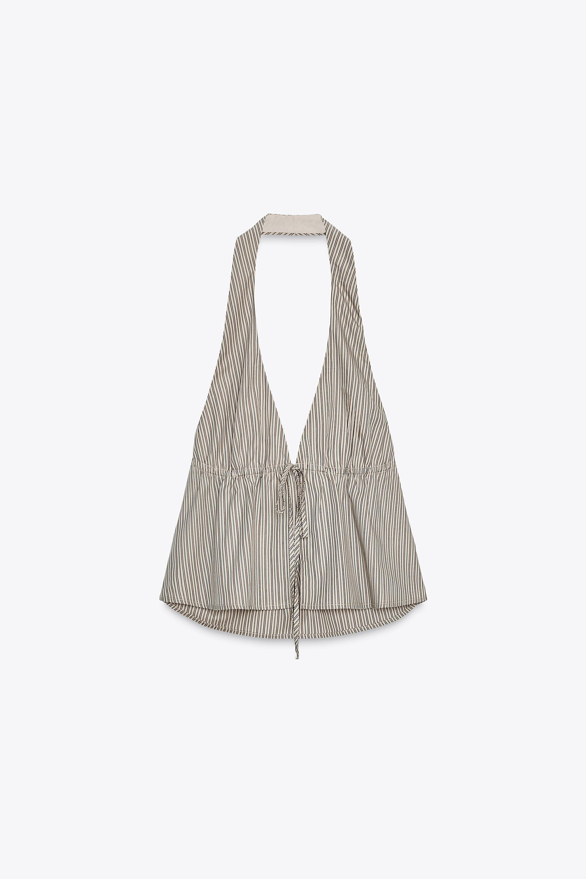 STRIPED POPLIN HALTER TOP | Zara AU