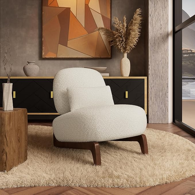 Morden Fort Boucle Chair, Upholstered Accent Chair Tilted Wooden Leg with Durable Comfy Boucle Pe... | Amazon (US)