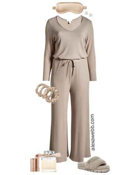 Plus Size Taupe Jumpsuit Outfits 3 - A comfortable plus size jumpsuit for working from home or lounging. Super cute loungewear with Ugg slippers. Alexa Webb

#LTKplussize #LTKshoecrush #LTKstyletip