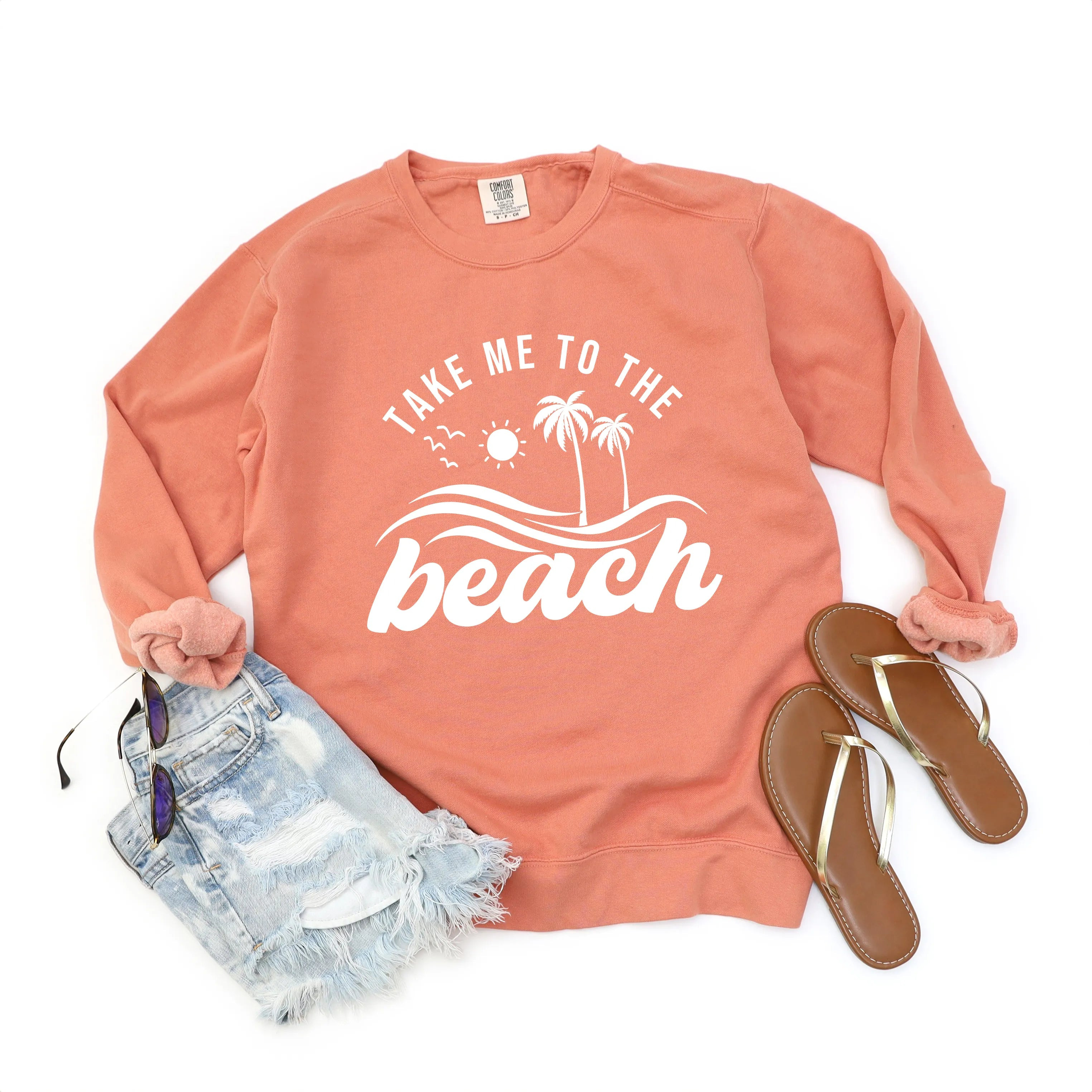 Take Me To The Beach Wave | Garment Dyed Sweatshirt | Seafoam / White Ink / Small | Casual Chic Boutique