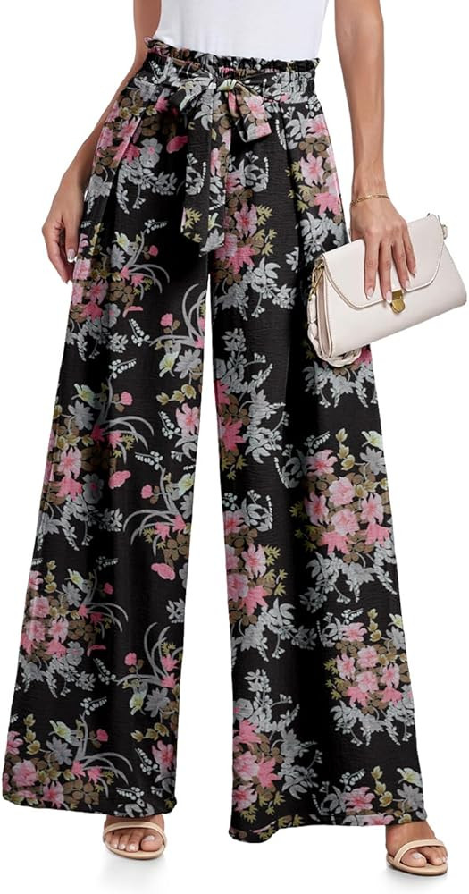 Lepunuo Wide Leg Pants for Women High Waisted Palazzo Pants Work Casual Flowy Tie Knot Trousers w... | Amazon (US)