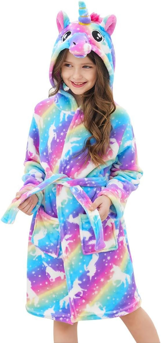 Doctor Unicorn Girls Fleece Hooded Robe Toddler Warm Fuzzy Bathrobe | Amazon (US)