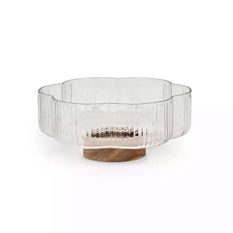 New! Scalloped Glass Decorative Bowl on Wood Base | Kirklands