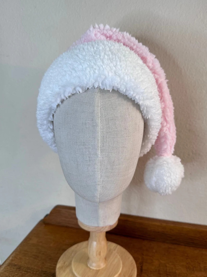 Pink and White Luxury Sherpa Santa Hat, Christmas Hat, Gifts for Her, Gifts for Him, Sherpa Hat -... | Etsy (US)