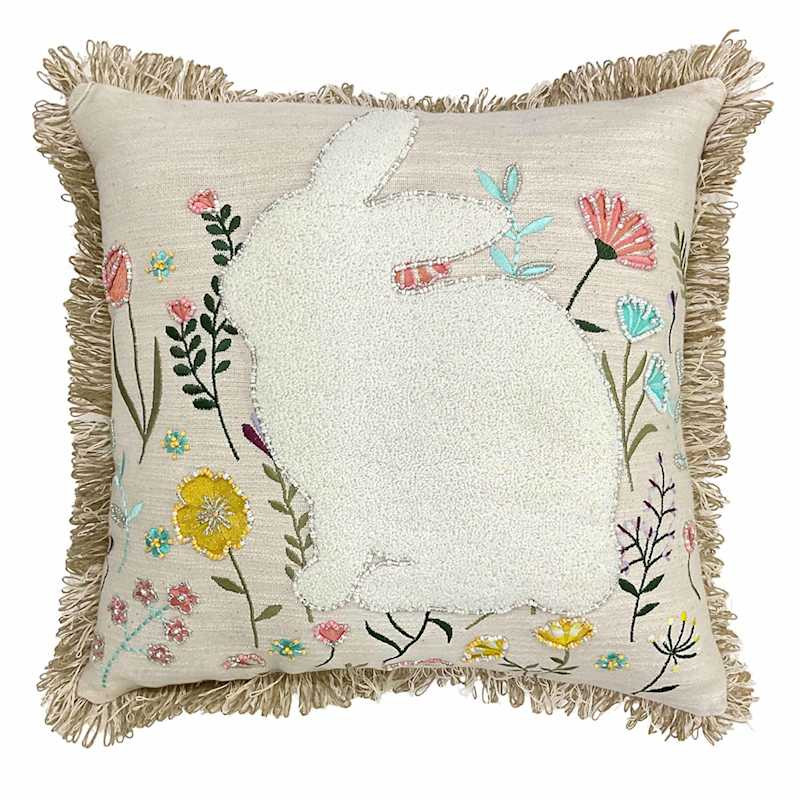 Plush Bunny with Embroidered Flowers Easter Throw Pillow, 18" | At Home