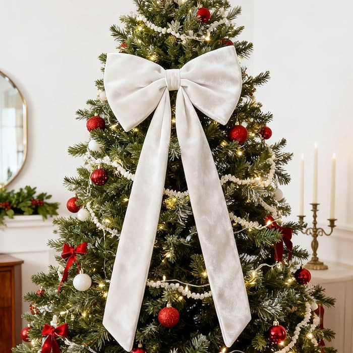 ​Extra Large White Velvet Bow for Christmas Tree Decoration, 16x33inch Giant White Velvet Chris... | Amazon (US)