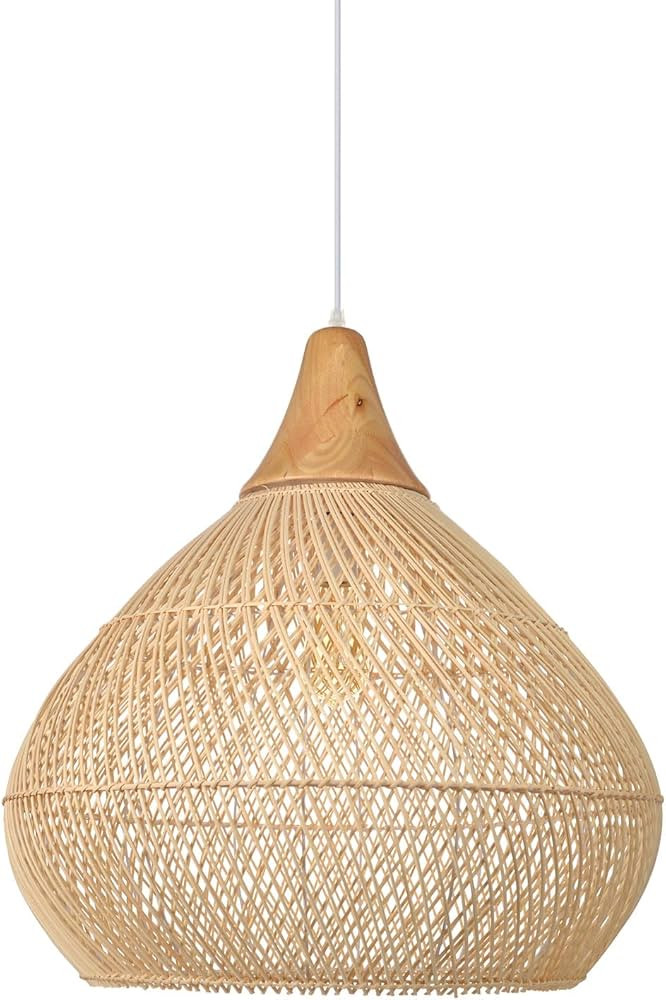 Arturesthome Rustic Woven Pendant Light, Rattan Basket Lampshade Coastal Hanging Lighting Fixture... | Amazon (US)