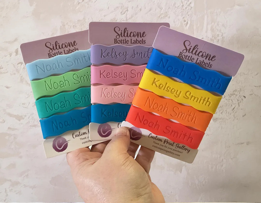 Silicone Water Bottle Labels 4 Pack, Waterproof Wavy Bands, Labels for Baby Bottles, Cups, Tumble... | Etsy (US)