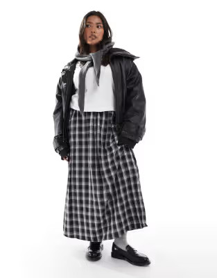 ONLY Curve tiered maxi skirt in black gingham checks | ASOS | ASOS (Global)