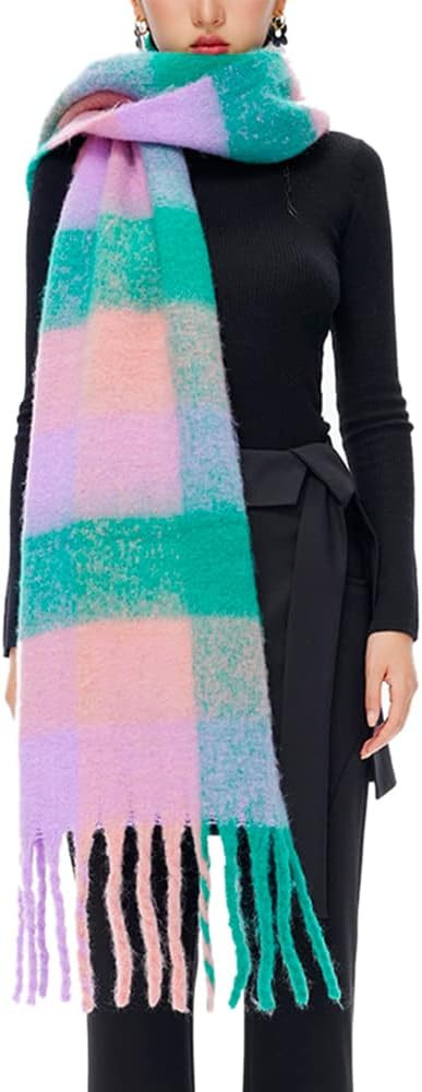 OUNIYA Large Chunky Plaid Scarf Checked Colorful Oversized Scarves Soft Big Cashmere Wool Thick W... | Amazon (US)
