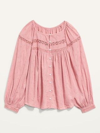 Long-Sleeve Embroidered Lace-Trimmed Blouse for Women | Old Navy (US)