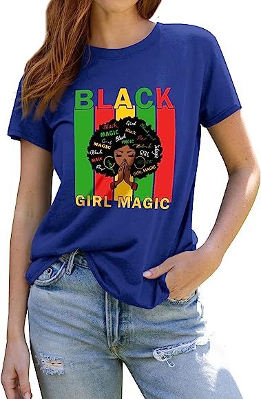 T-Shirt for Women Black Girl Magic Tees Afro American Natural Hair Queen Black Power T-Shirt Lett... | Amazon (US)