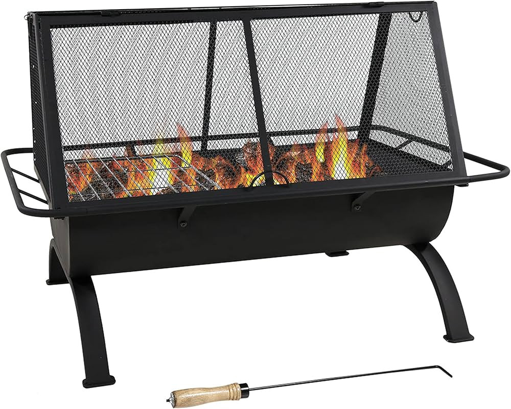 Sunnydaze 36-Inch Northland Outdoor Rectangular Fire Pit with Cooking Grill, Poker, and Spark Scr... | Amazon (US)