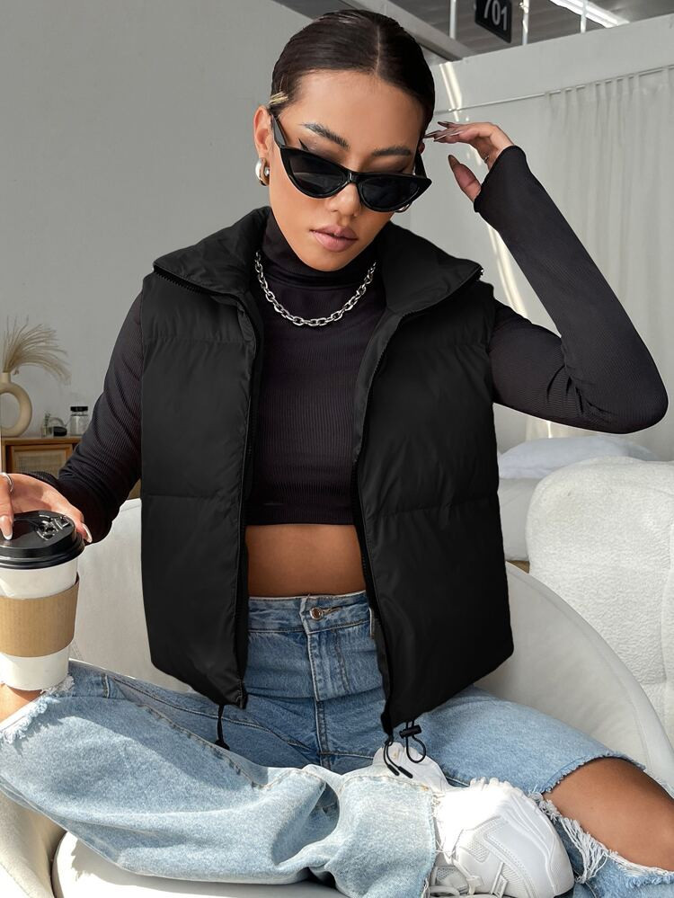 Drawstring Hem Vest Puffer Coat | SHEIN