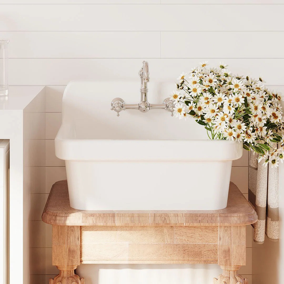 Mason 24" x 19" High-Back Farmhouse Laundry Sink, Vitreous China Wall-Mount Utility Sink ERI-US-2... | Wayfair North America