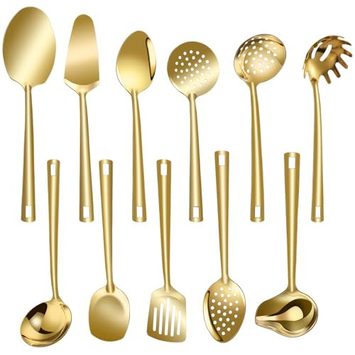 Lazycorner Cooking Utensil Set 11 Pcs Stainless Steel Kitchen Utensils Set Wok Utensils Kitchen Tool Set Spatula Set Heat Resistant Metal Kitchen Tools Ergonomic HandleEasy to Clean Dishwasher Safe | Amazon (US)