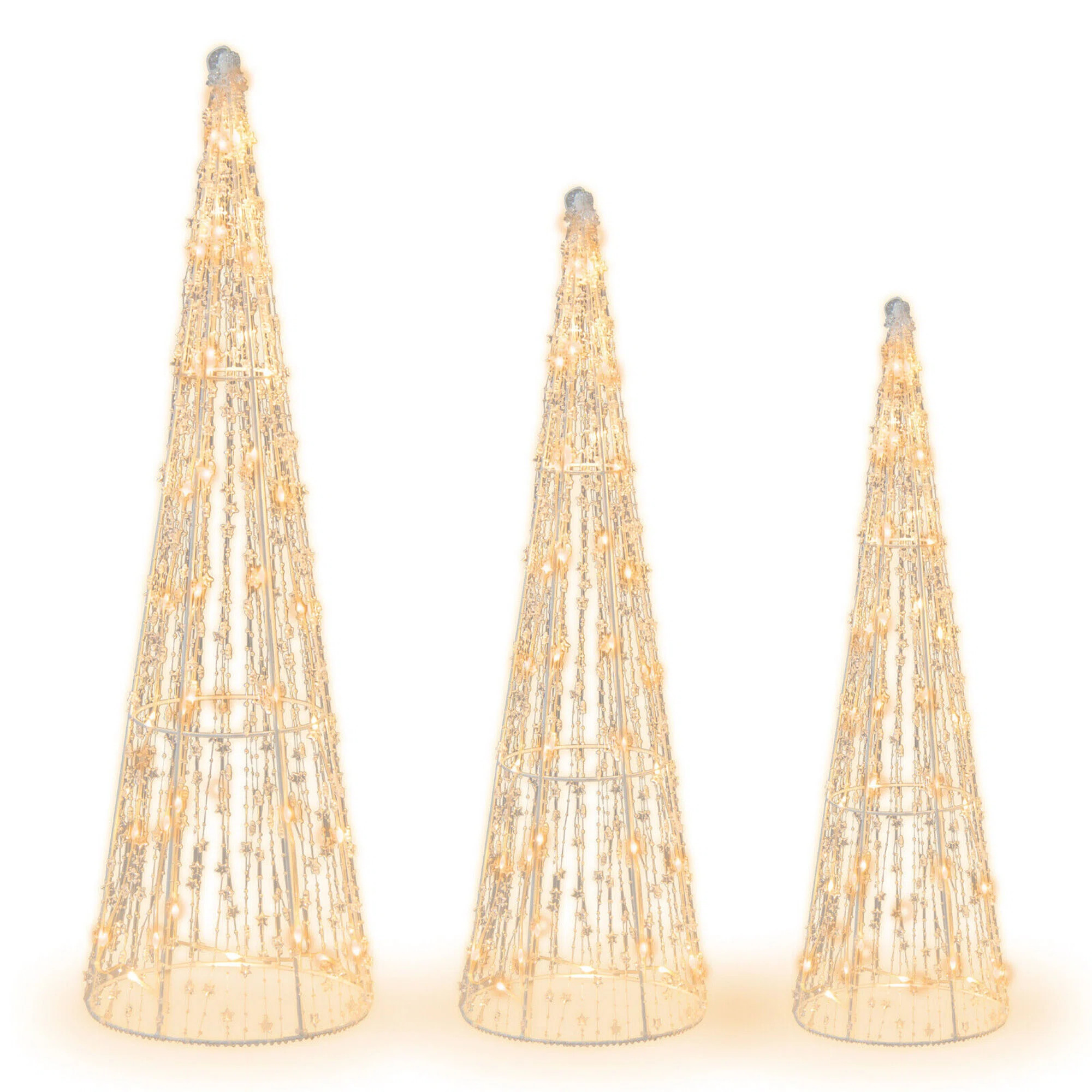 3 Piece Set Christmas Cone Trees Glittered Lighted Display | Wayfair North America