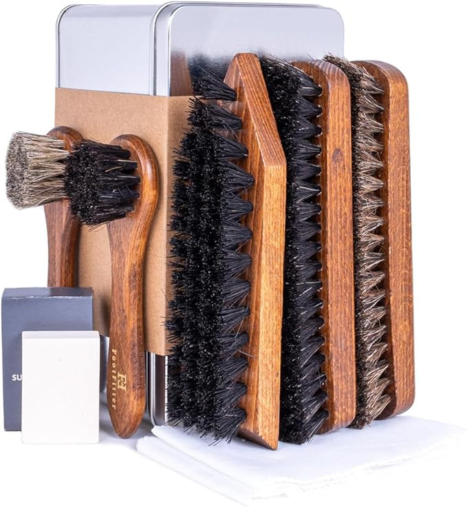 FootFitter Advanced Shoe Care Brush Set, Premium Horsehair Shine Brushes, Suede Eraser, Stiff Cle... | Amazon (US)