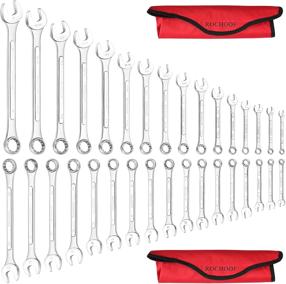 ROCHOOF Combination Wrench Set,33-Piece Chrome Vanadium Steel Wrench Set 12-Point SAE & Metric Wr... | Amazon (US)