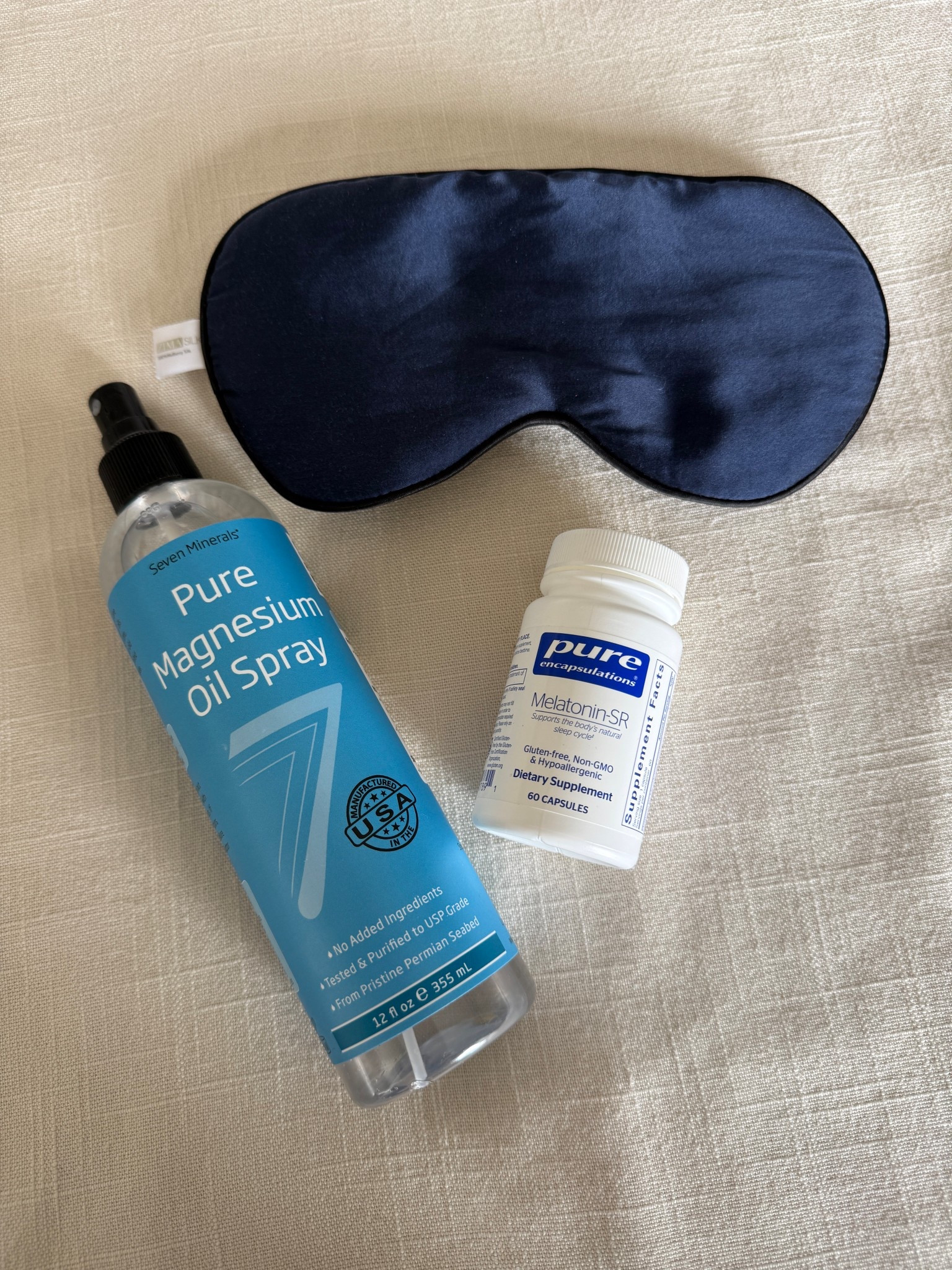 These are must haves to help me sleep at night. This is the softest eye mask that I have tried and it doesn't mess up my lashes.  Spray the magnesium spray on the bottoms of your feet to help sleep. Slow release melatonin helps in going back to sleep with 3am wakeups

#LTKmomlife #LTKOver40 #LTKselfcare