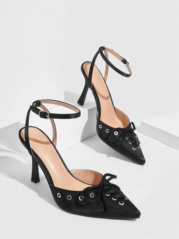 CUCCOO SZL Women's Fashionable Pointed Toe High Heels With Chicken Eye Strap Decoration, Ankle St... | SHEIN